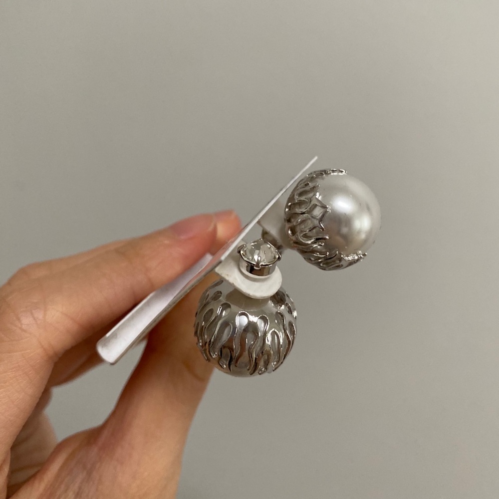 Silver and Pearl Peekaboo Earrings - Picture 3 of 4